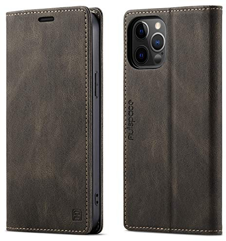 EYZUTAK Case for iPhone 12 Pro Max 6.7 inch, Retro Matte Protective Leather Case with RFID Blocking Viewing Stand Magnetic Closure TPU Shell Flip Cover - Coffee