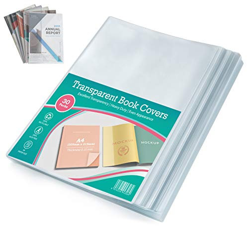 30x Buchumschlag DIN-A4 transparent, Sparpack Heft-Hüllen Buchschoner Umschläge, 150 µ flexibel & abwischbar Schutz-Hülle für Arbeit/Schul-Hefte 30,5 x 43 cm