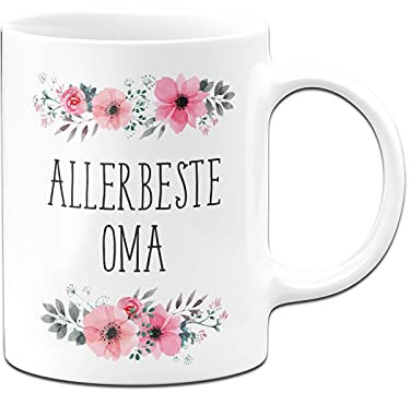 Tassenbrennerei Original - Tasse mit Spruch Allerbeste Oma mit Blümchen als Geschenk für Großmutter (Weiß, Oma)
