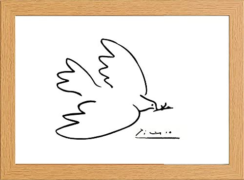 Picasso Friedenstaube Minimalistische Linie Zeichnung Echt Glas Front gerahmter Kunstdruck 25,4 x 34,3 cm Rahmen