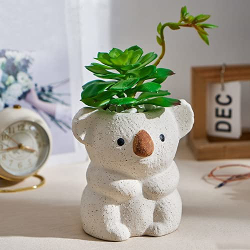XIUWOUG Pots de Fleurs en Céramique émaillée en Forme de Koala avec Détails de Gravier de Sable et Trou de Drainage, Mignon Décoration d'intérieur,Cadeau de Noël pour Enfants,A,13 * 11 * 13.5