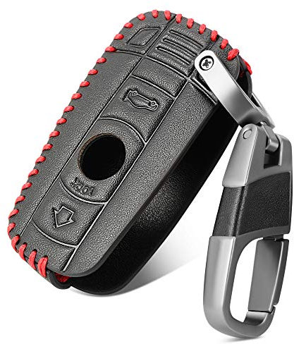 YJADHU Porte-clés en Cuir Couverture télécommande Porte-clés étui à clés de Voiture, adapté pour BMW E90 E60 E70 E87 3 5 6 série M3 M5 X1 X5 X6 Z4
