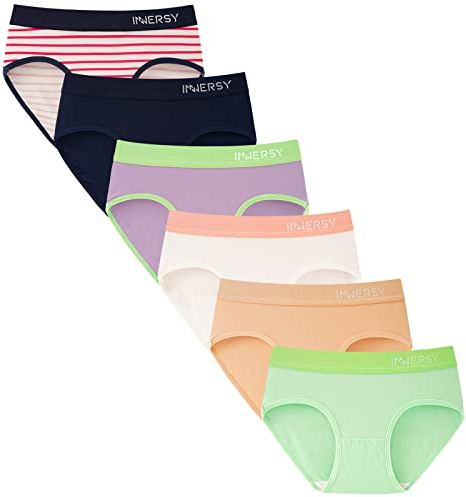 INNERSY Knickers for Teenage Girls Midi Cotton Underwear Teens Pants Age 10-16 Years Multipack 6 (8-10 Years, Multicolor/1 Stripe)