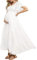 Swiss Dot Gesmoktes Umstandskleid für Babyparty, Fotoshooting, lässiges V-Ausschnitt, Rüschenärmel, Empire-Taille, gestuftes Boho-Kleid, B Weiß, Klein