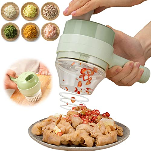 4 in 1 Set Tagliaverdure Elettrico Portatile, 2022 più Nuovo Affettaverdure Multifunzionale, Trita Aglio Portatile Tritatutto per, Peperon, Frutta, Carne