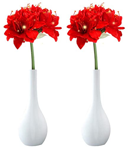 2 Stück künstliche Amaryllis-Blumen, rote Seide, Amaryllis-Blumen, 71 cm hohe Stiele, Seidenblütenblätter, Blumenstrauß, künstlicher Innenbereich, DIY, Basteln, Hochzeit, Party-Arrangements
