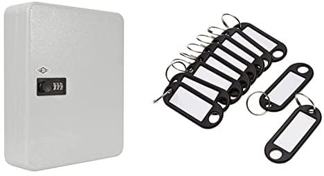 Wedo 10243637 Schlüsselschrank für 36 Schlüssel 3-Stelliges Zahlenschloss, individuell einstellbar 24, 3 x 9, 4 x 30, 0 cm & 262101801 Schlüsselanhänger Kunststoff 10 Stück, schwarz, 17 x 10 x 1cm