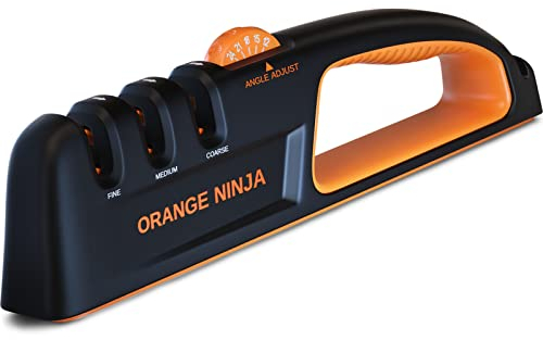 Orange Ninja Knife Sharpeners - 5 Adjustable Sharpening Angle- Premium Quality Kitchen Knife Sharpener - Handheld Knife Sharpeners for Kitchen Knives & Pocket Knife Sharpener by Sharp Pebble