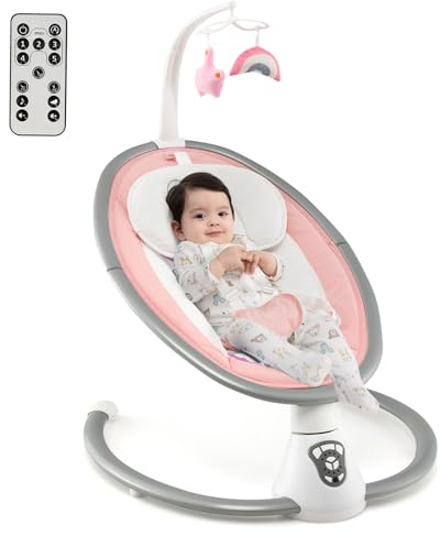 DREAMADE Elektrische Babywippe, Elektrische Babyschaukel mit 5 Schwingungsamplituden & Timer & Musik & Fernbedienung, Wiege Baby Elektrisch für Neugeborene Baby 0-6 Monate bis 9kg (Modell 2-Rosa)