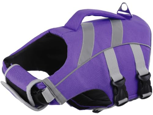 Kuoser Schwimmweste Hund, Hundeschwimmweste mit Griff & D-Ring, Lila M | Schwimmweste für Hunde, Hervorragender Auftrieb Schwimmweste Hund klein mittel groß, Hohe Sicherheit Hundeschwimmweste