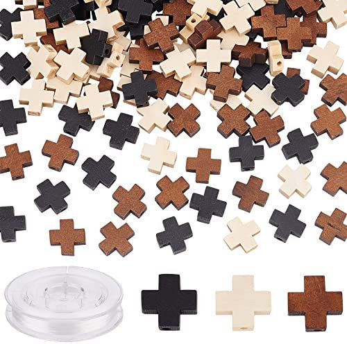 SUNNYCLUE 150 Stück Holzkreuzperlen Naturholz Kreuzperlen Mini Unfertige Holzperlen Segen Rosenkranz Abstandshalter Lose Perlen Für Sonntagsschule Basteln Ostern Armband Halskette Eid Ramadan Dekorati