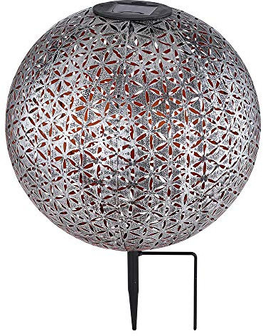 Solarlampe Steckleuchte Kugel Garten Terrassen Erdspieß orientalisch, Metall Silber grau, Akku, 1x LED warmweiß, DxH 27x38 cm