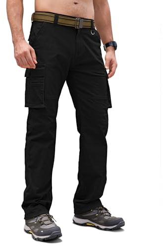 Cindeyar Cargohose Herren Relaxed Fit Baumwolle Wanderhose Herren Casual Arbeitshosen Männer Outdoor Militär Taktische Hosen mit Multi Taschen(Schwarz,XXL)