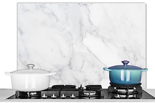KitchenYeah© Pannello Paraschizzi da Cucina Alluminio 90x60 cm Alzatina Top Decorazioni Pannelli Paraspruzzi Marmo - Bianco - Grigio - Lusso - Aspetto Marmo - Pietra