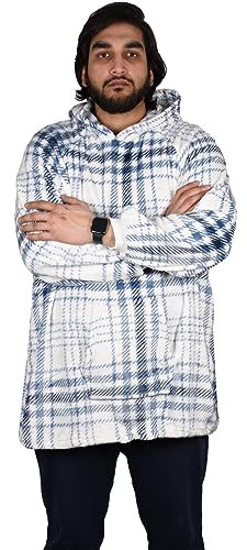True Face Blanket Hoodie Unisex Oversized Ultra Plush Soft Giant Ladies Sherpa Hooded Long Sweatshirt White Blue - Thin One Size