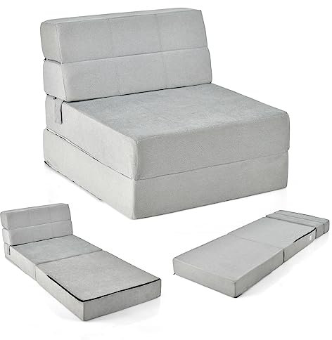 COSTWAY 3 in 1 klappbares Schlafsofa, Klappmatratze, Schaumstoff extra dick (15cm), Sofabett, Bodenmatratze, Faltmatratze, Gästematratze mit abnehmbarem & waschbarem Bezug, 190 x 71 x 15 cm (Grau)