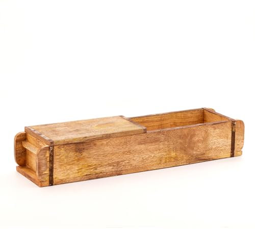 Die Stadtgärtner Vintage Ziegelform aus recyceltem Holz mit zwei Kammern inkl. 1 Deckel | 50 x 14 x 10 cm | Hochwertige Dekokiste mit Metallbeschlägen und Holzdeckel | Pflanzkiste