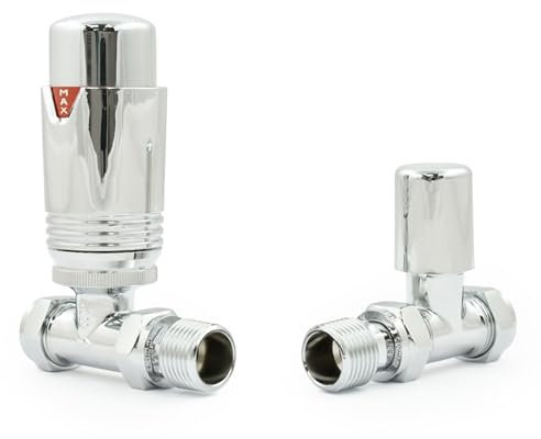 Hot Flow | Estuary Straight TRV Thermostatic Radiator Valve Wheel Head & Lock Shield (Chrome)