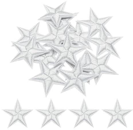 QUARKZMAN Flicken zum Aufbügeln 5 Sterne Aufbügelflicken Bügelflicken Aufbügel Patches Bestickt zum Aufnähen für Kleidung Jeans Jacken Rucksäcke, 2,9x2,9 cm, 15er Packung (Weiß)