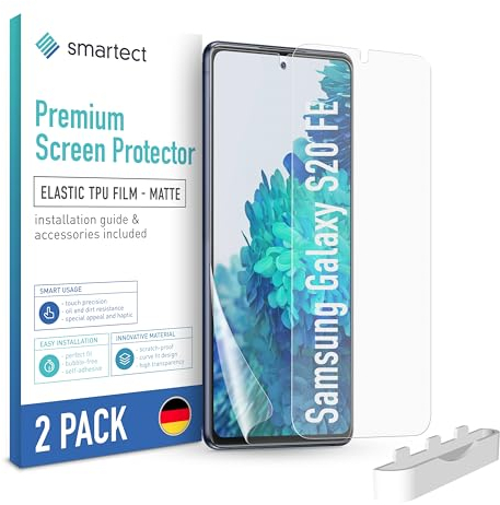 smartect TPU Protector de Pantalla [2 Piezas, Mat] para Samsung Galaxy S20 FE, Cubre toda la Pantalla, Película Protectora sin Burbujas, Anti-huella
