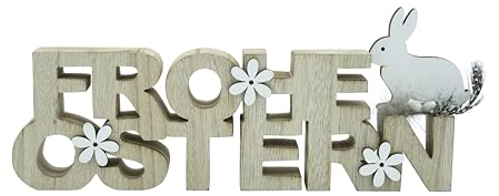 HEITMANN DECO Holz-Schriftzug Frohe Ostern - naturfarben, weiße Akzente - ca. 30cm