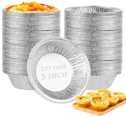 RHBLME Lot de 125 mini moules à tarte en aluminium de 12,7 cm robustes pour boulangeries, cafés, restaurants, tartes aux fruits, quiche
