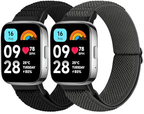 SOiiKE 2 Pièces Bracelets Compatibles avec Bracelet Xiaomi Redmi Watch 3 Active pour Femme et Homme, Bracelet de Remplacement en Nylon Élastique Sport pour Xiaomi Redmi Watch 3 Active