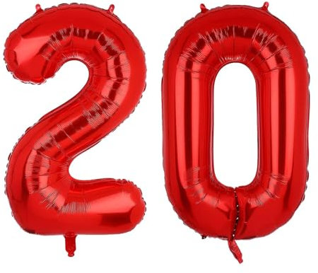 Geburtstag zahlen Luftballon 20 jahre-Rot XXL Jumbo Folienballon 40 Zoll – 101 cm Luftballons 20 Geburtstag Junge Mädchen Babyparty Geburtstagsdeko Jubiläumsparty Dekoration