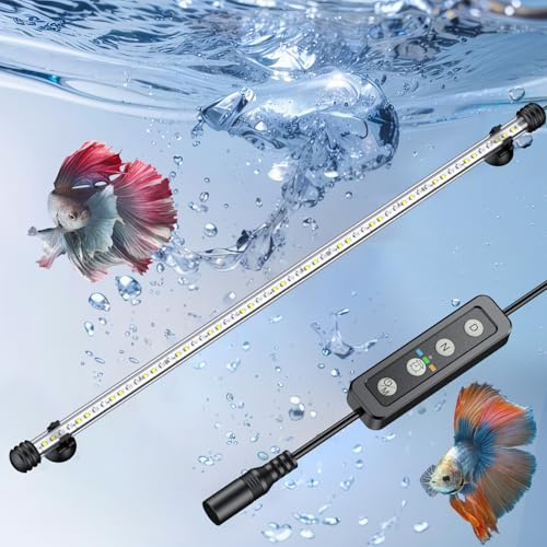 Pawfly 48 cm Submersible LED Aquarium Light Fish Tank Light with Full Spectrum IP68 Waterproof White Blue Red Lights with Daytime & Night Mode Timer Auto On/Off and Adjustable Brightness