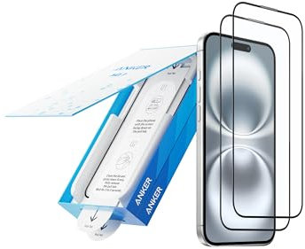Anker Durable Screen Protector for iPhone 16 (2-Pack), 6.1-Inch Corning Glass Film with Fast and Easy Installation, 8K Ultra HD, 9H Hardness, Scratch and Impact Resistant, 12-Month Warranty