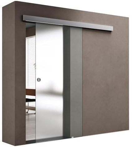 doporro Porte Coulissante en Verre pour L'intérieur 77,5cm x 215cm Verre de Sécurité Opaque Poignée Ronde Porte Glissante Distance au Mur de 25mm Amalfi TS12H-775