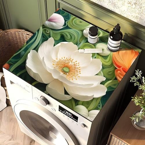 Highdi Motif Floral 3D Housse de Protection pour Machine à Laver Top,Coussin de Machine à Laver Antidérapant Housse de Machine à Laver pour Machine à Laver Ou Sèche-Linge (Fleur G,60x60cm)
