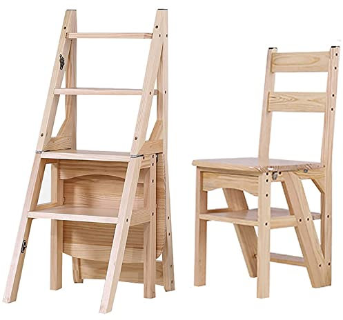 Chaise d'échelle de bibliothèque Pliante en Bois, escabeaux, Chaise Pliable, Tabouret de comptoir pour Adultes, escabeau rétro pour Cuisine, étagère de Rangement de Chaise échelle