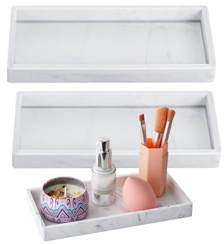 Badezimmer Tablett Rechteckige Silikonschale Marmor Pattern Ablageschale Schmuckschale Schmuck Aufbewahrungsbox Kosmetisches Tablett Deko Tablett Weiß für Küche 2 Stück