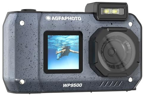 AgfaPhoto Realishot WP9500 - Cámara Digital Impermeable, Resistente al Agua 7m, 24 MP, Zoom Digital, Vídeo 4K, Doble Pantalla 2.9”/1.4”, Negro