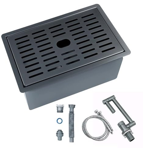 YLLSMGS Fregadero Camper Fregadero Pequeño con Grifo Plegable y Tapa Fregadero Cocina 304 para Oficina Lavandería Bar Húmedo(Black,330 * 290 * 165mm)