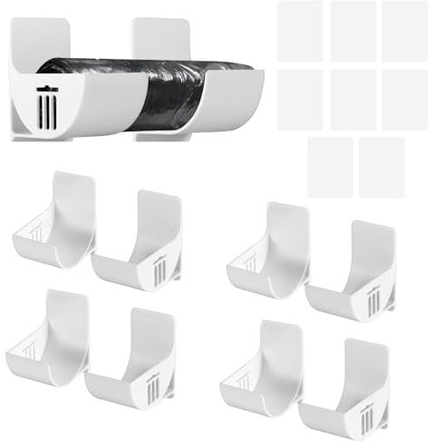 NLONLL 4 Pairs Bin Bag Holder Self-Adhesive Aluminium Foil Holder Wall Mounted Garbage Bag Dispenser Cabinet Door Organiser No Punching Plastic Bag Dispenser for Tin Foil, Rubbish Bag (White)
