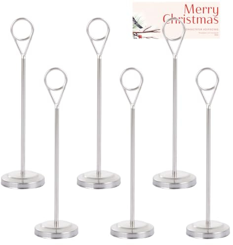 LOLYSIC Lot de 6 supports de numéro de table, 20 cm de haut, porte-cartes de place en métal pour mariage, réception, restaurant, décoration de table, supports de présentation robustes pour photos