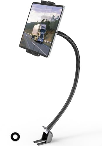 LYFPOOM LKW Sitzschienen Tablet Halterung, LKW Van Bolzen Tablet Handyhalter mit Schwanenhals Metall Langarm,für iPad Pro10.5, 11, 12.9, iPad Air Mini 6 5 4, Samsung, und Tablet mit 4.7-13 Zoll