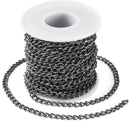 Boutigem Aluminium-Panzerketten, ungeschweißt, gedreht, schwarz, Metallkette, 7 x 5 x 1,5 mm, für Anhänger, Halsketten, Armbänder, Schmuckherstellung, Basteln, 100 m
