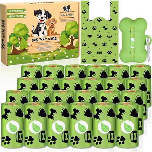 MKAKYES Hundekotbeutel, 432 Stück Kotbeutel für Hunde mit Kotbeutelspender, 14 x 34 cm Auslaufsichere Hundebeutel, Kotbeutel mit Leichter Zitronenduft, Wasserdicht, Reißfest, Stark, Grün