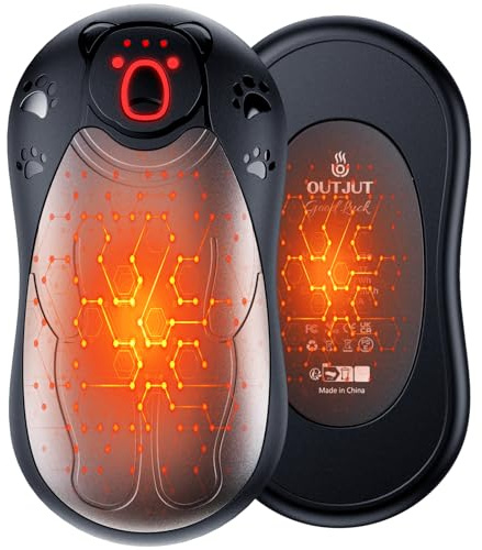 OUTJUT Dual-Sided Hand Warmers Rechargeable 12000mAh, Electric Hand Warmer Split 2 Pack, Portable Pocket Warmer Reusable 3 Quick Heating Modes, Ideal Warm Gift for Golf, Camping, Skiing-Grey