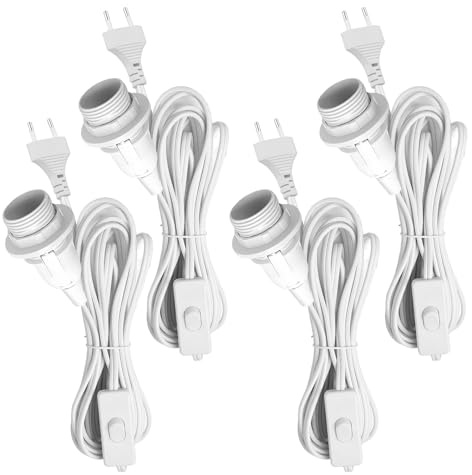 4 Pieces Douille de Lampe, Douille E14 avec 3,5 mètres Câble et Interrupteur, Douille pour Lampe, Douille Ampoule, Support de Lampe pour Suspensions, Lampes DIY, Blanc