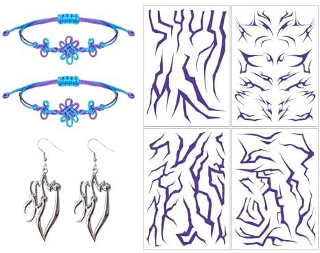 Yoimckay K-pop Armband Ohrringe und Temporäre Tattoo set, Geweben Armband, Freundschaftsarmbänder, Anime Cosplay Kostüm Zubehör, Fanartikel Geschenk, für K-pop Fans, Halloween Outfits Zubehör