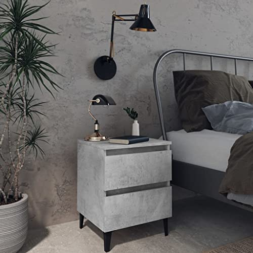 Fangmaliuyun Set comodino effetto cemento, 40 x 35 x 50 cm, in legno con 2 cassetti, 4 gambe in metallo, salvaspazio, per camera da letto, soggiorno