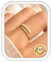 Morfetto Perlen Ringe Gold/Silber Wasserfest für Damen - 14K Vergoldet Verstellbare Offene Ringe mit Zirkonia Hypoallergen Stapelbar Geschenk für Freundin Ehefrau Mutter