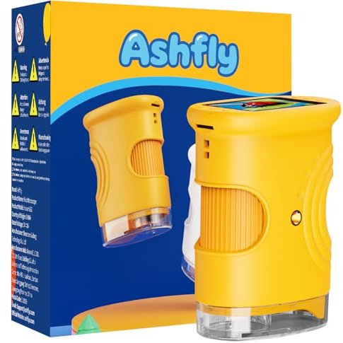 Ashfly Digitale Mikroskop für Kinder, 4K Tragbares Taschenmikroskop für Garten, Wald & Experimente, Kindermikroskop mit HD-2.0 Bildschirm [inkl Fotofunktion] ab 3 Jahren Yellow