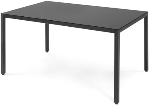 MAT-COMPANY Gartentisch aus Glas und Stahl wetterfest moderner Esstisch für Garten Balkon Terrasse robust pflegeleicht in Schwarz als Variante erhältlich (150x90x70 cm)