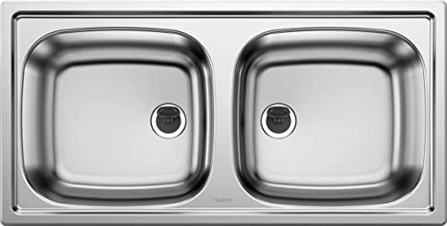BLANCO TOP EZ 8 x 4 | Edelstahl Spüle | Einbauart: Einbau von Oben | reversibel | für 90 cm breite Unterschränke | 1 ½'' Edelstahl-Auslauf. | Küchenspüle 86x43,5