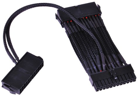 Phobya 24Pin 2-Fach Netzteilanschalterkabel (2x24pin auf 1x24pin) - Einzel Sleeving - Schwarz Kabel Sonstige Kabel